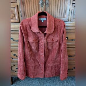 Vintage Women's Croft & Borrow Orange/Rust Corduroy Button Down Shirt 
